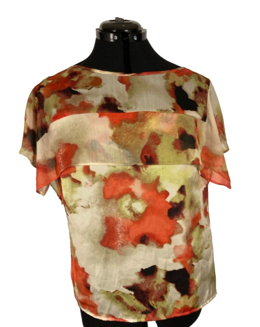 PM M Zac & Rachel Petite sheer chiffon lightweight short sleeve shirt work green